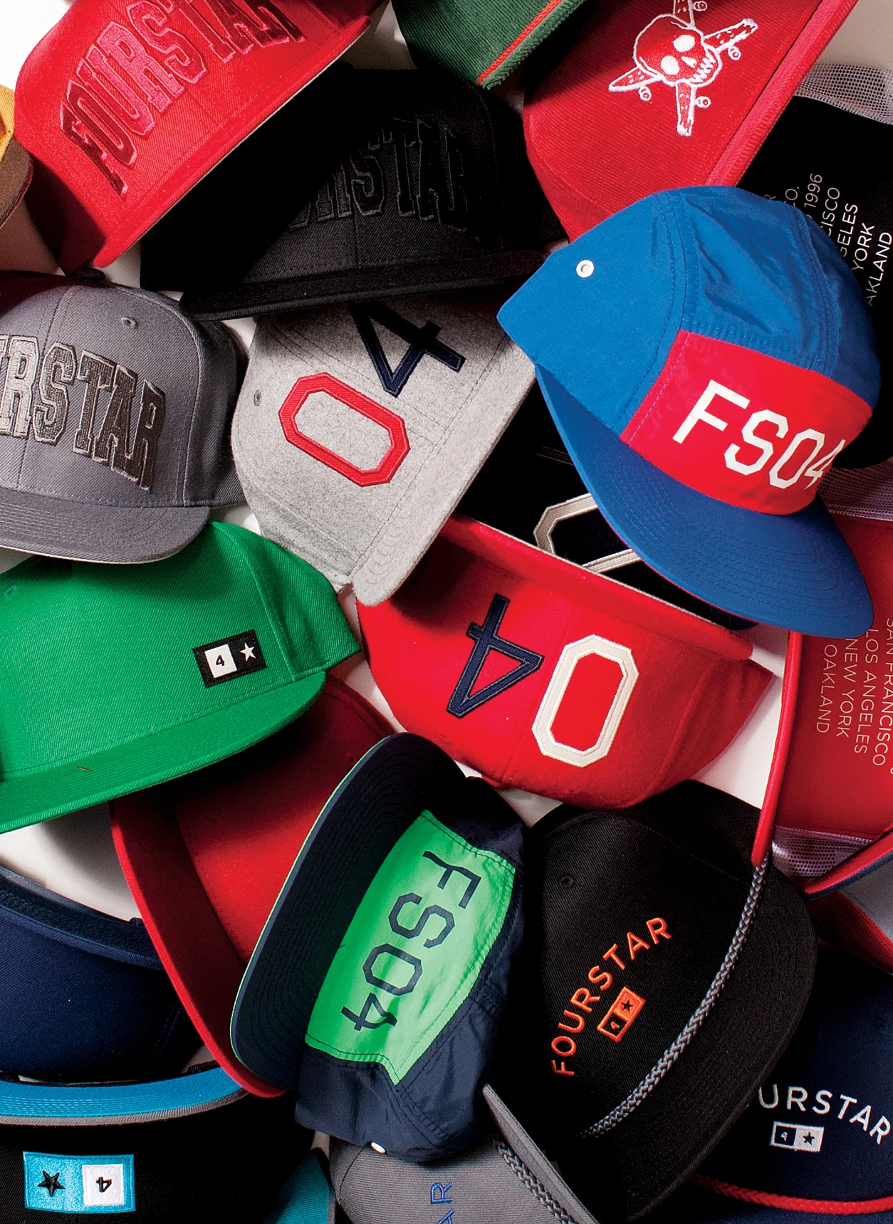 Various graphics and applications for Fourstar Clothing headwear