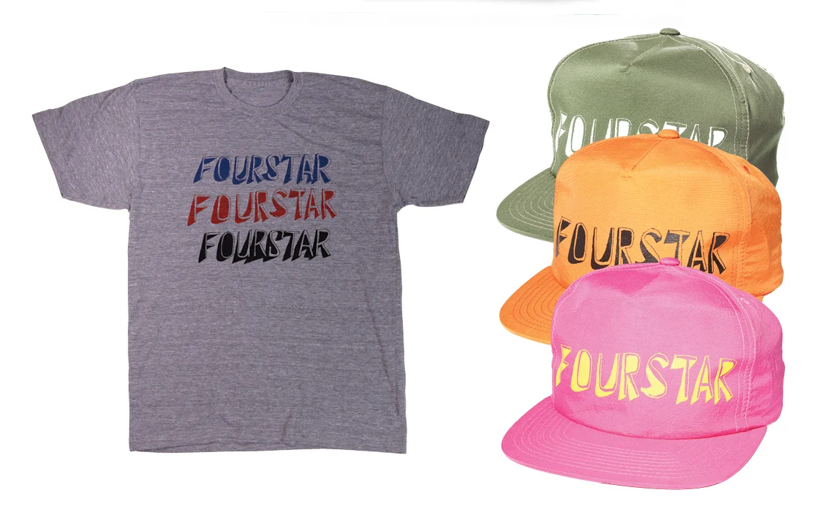 Hand drawn lettering for Fourstar Clothing t-shirts & headwear