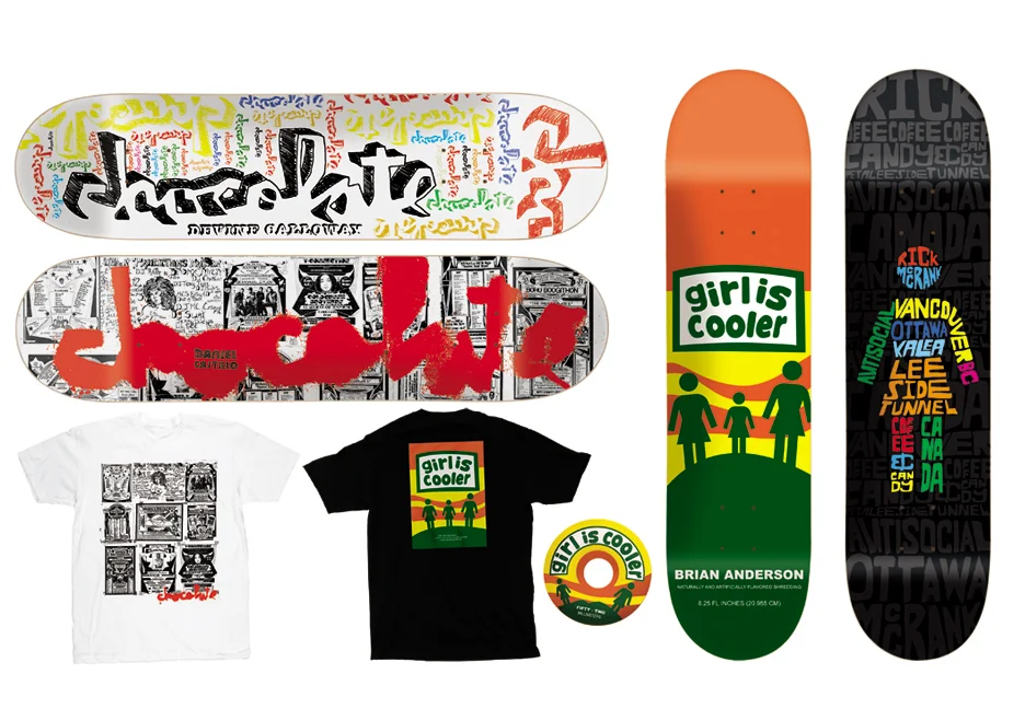 Various graphics for Girl & Chocolate skateboards 