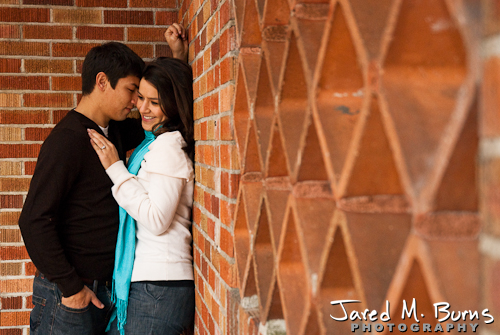Seattle Engagement Photographer, Jared M. Burns - Couple at brick wall