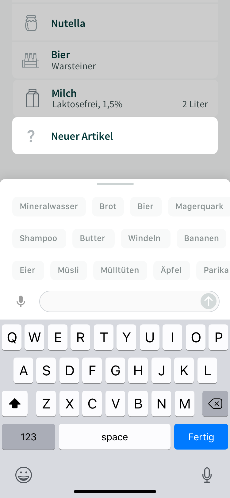 An additional item can be added to the list. "Done" closes the input mode