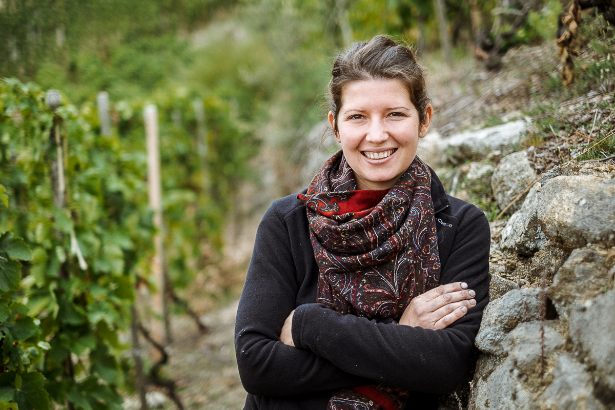 Laure Colombo in the vineyards of 'Vins Jean-Luc Colombo'. Cornas, Rhone Valley