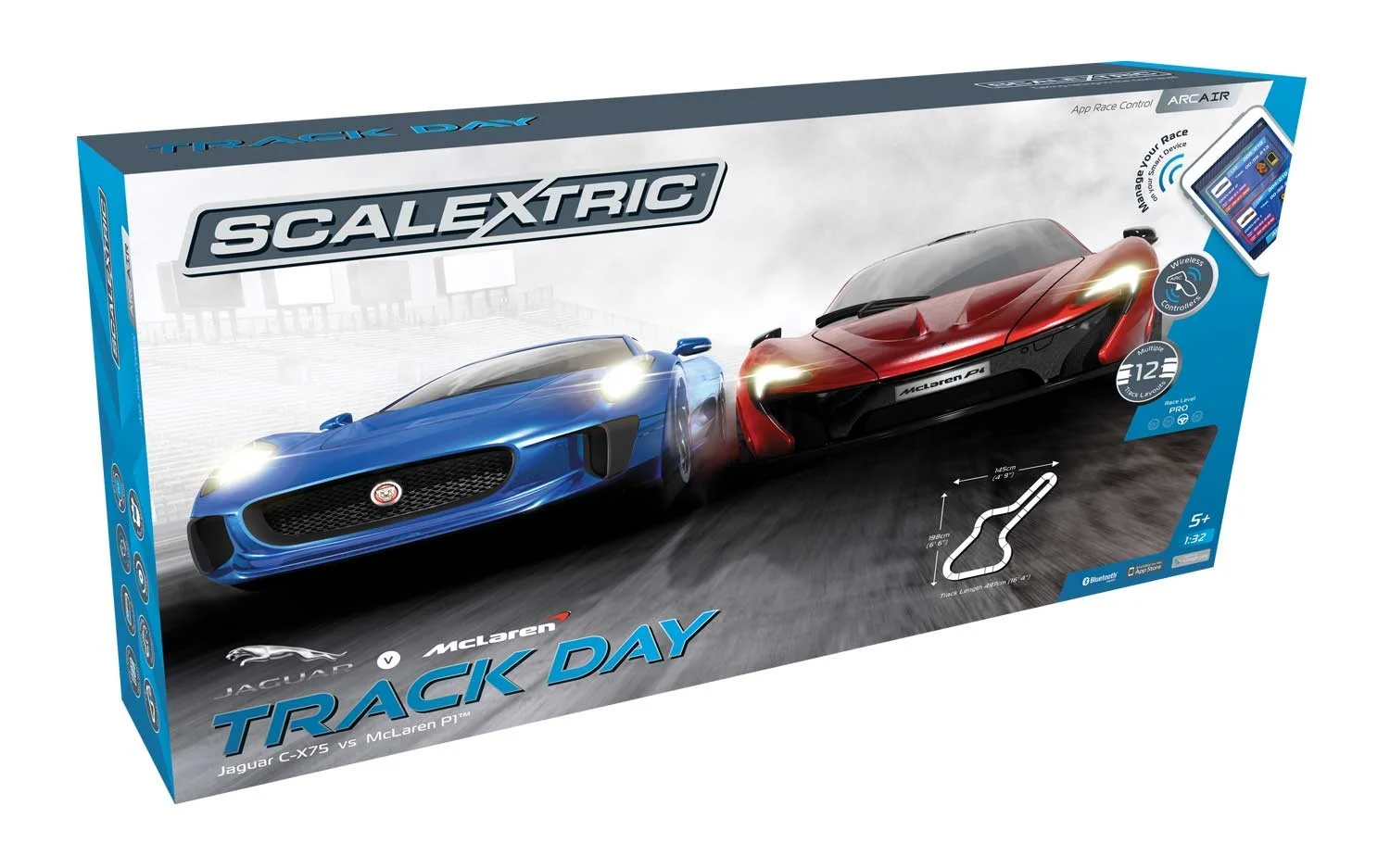 1358 Track Day: Jaguar C-X75 vs Mclaren P1, Scalextric Na de sprong naar het sterrendom na het verschijnen op het grote scherm in 2015, waar hij in de James Bond film Spectre gebruikt werd als wagen voor het personage Hinx. De Jaguar CX75 heeft de snelheid, behendigheid en een indrukwekkende aerodynamica waarmee hij perfect afgestemd is met de McLaren P1, die in oktober 2013 voor het eerst te koop was voor particulieren in het Verenigd Koninkrijk. De McLaren wordt beschouwd als de langverwachte opvolger van de McLaren F1, gebruik makend van hybride vermogen en de Formule 1 technologie.