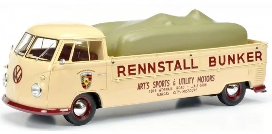 450007500 VW T1 Renntransporter "Bunker" + Porsche 550 A Spyder (zilver), Schuco