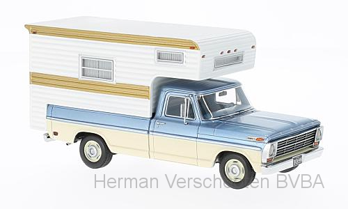 44849 Ford F-100 + caravanopbouw, met. lichtblauw/beige, Neoscale Models