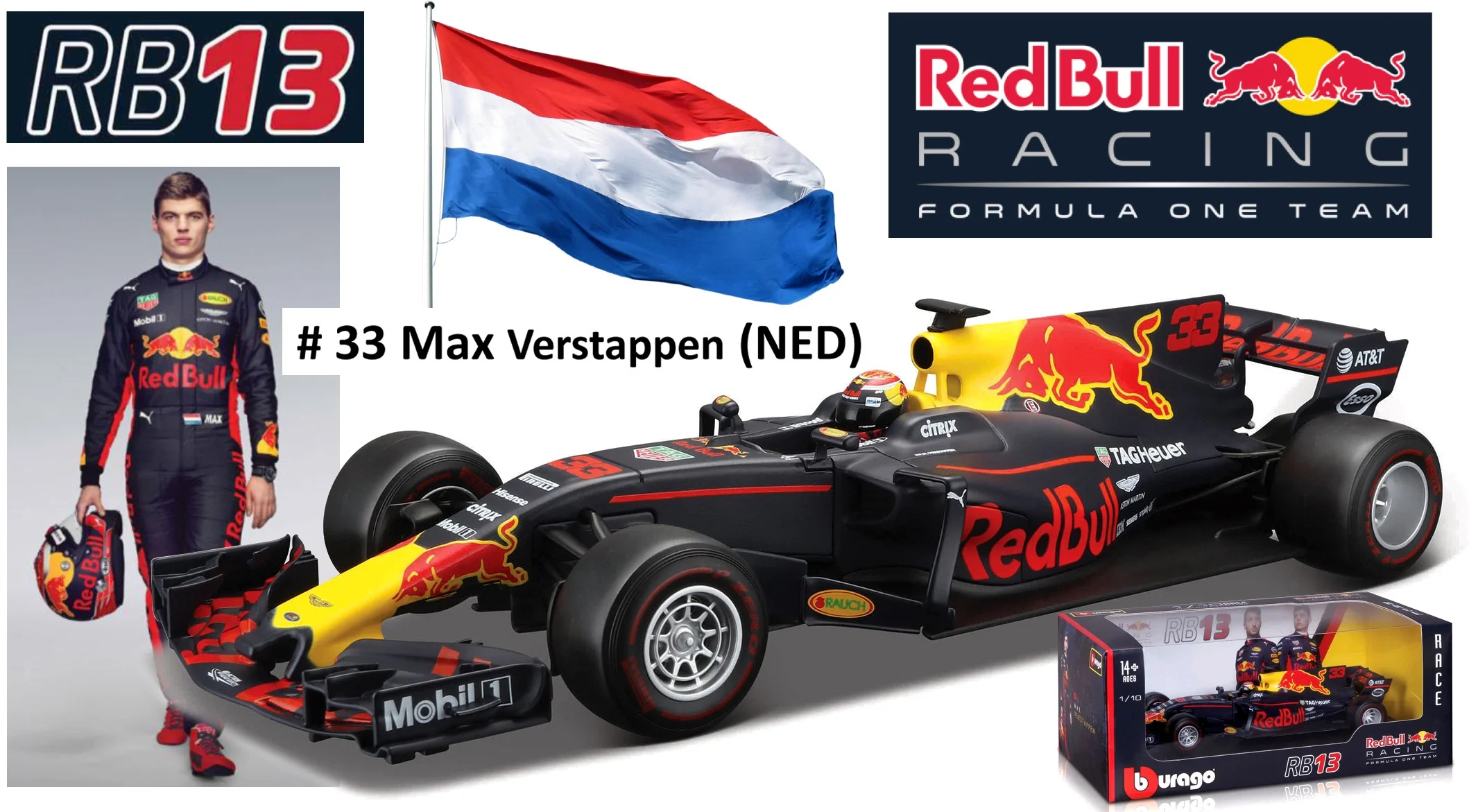18-18002V Red Bull Racing RB13 Renault "Max Verstappen", Bburago