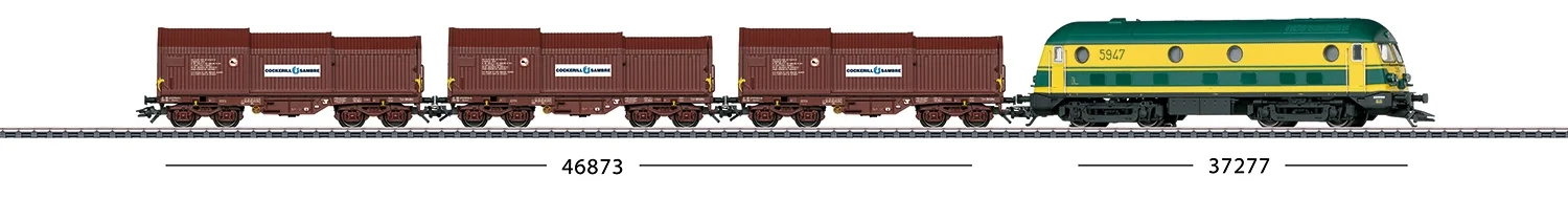 Diesellokomotive Serie 59 | Spur H0 - Art.Nr. 37277 Diesellocomotief serie 59 Voorbeeld: Diesellocomotief serie 59 van de Nationale Maatschappij der Belgische Spoorwegen (NMBS). Uitvoering met 2 dubbele lampen onderaan en een extra frontsein bovenaan. Rechhoekige buffer. Bedrijfsnummer van de locomotief 5947, zoals in gebruik rond 1983.