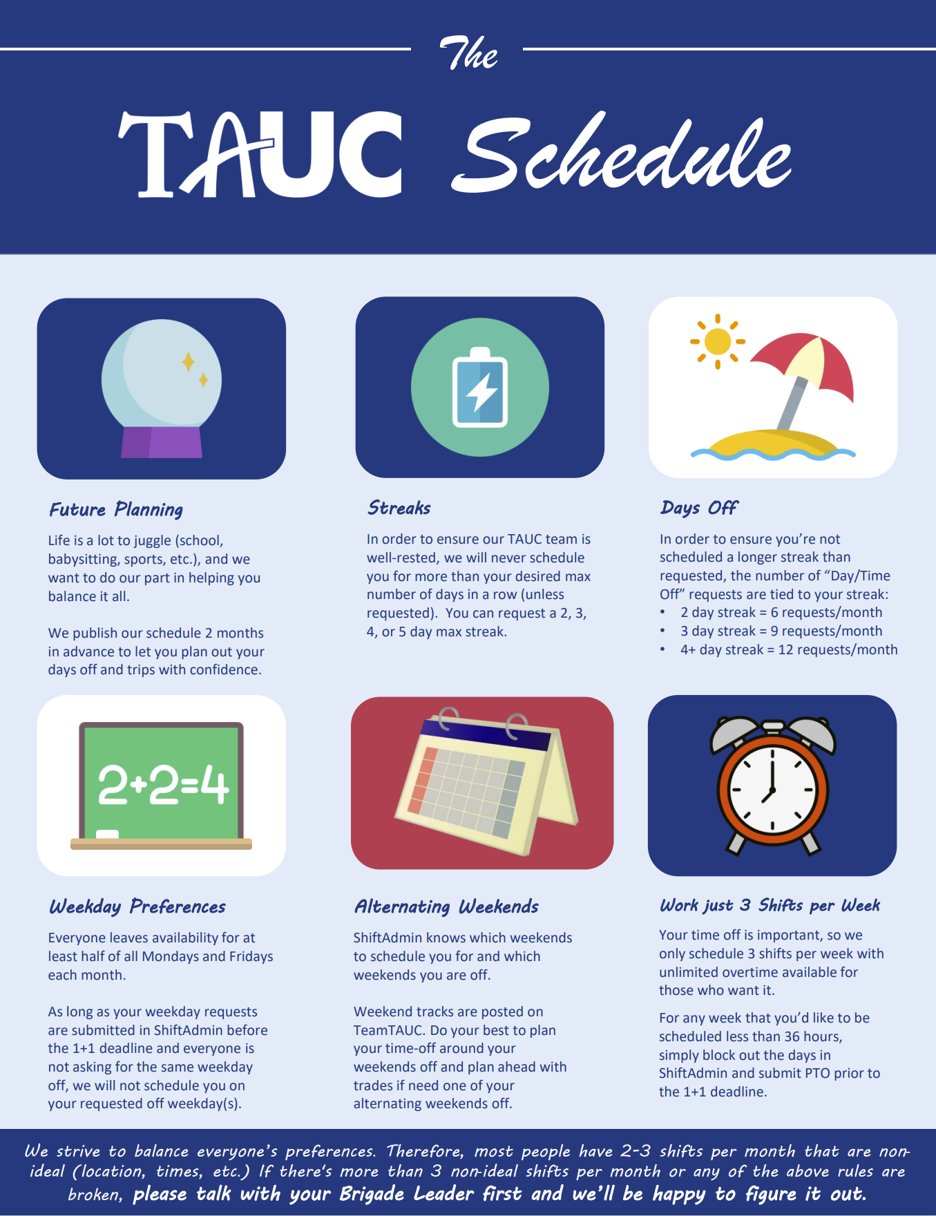 TAUC Scheduling Infographic (One-Page)