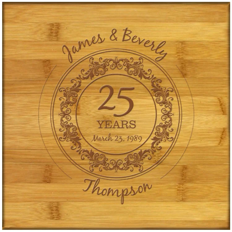 Square Bamboo Coasters with holder (Elegant Anniversary)