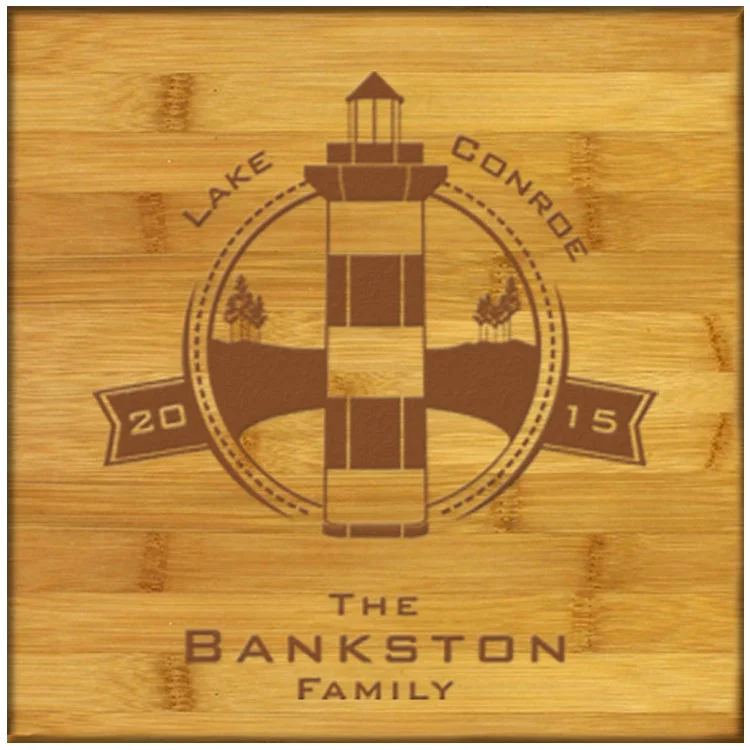 Square Bamboo Coasters with holder (Lk Conroe Lighthouse)