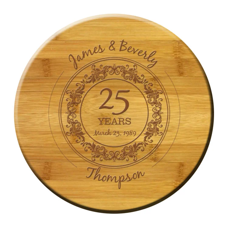 Round Bamboo Coasters with holder (Elegant Anniversary)
