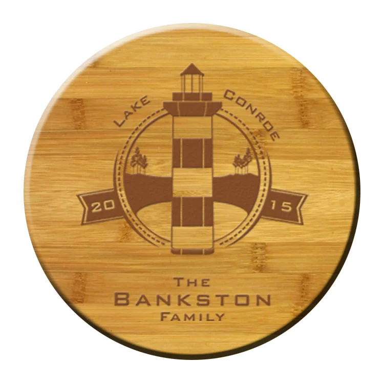 Round Bamboo Coasters with holder (Lk Conroe Lighthouse)