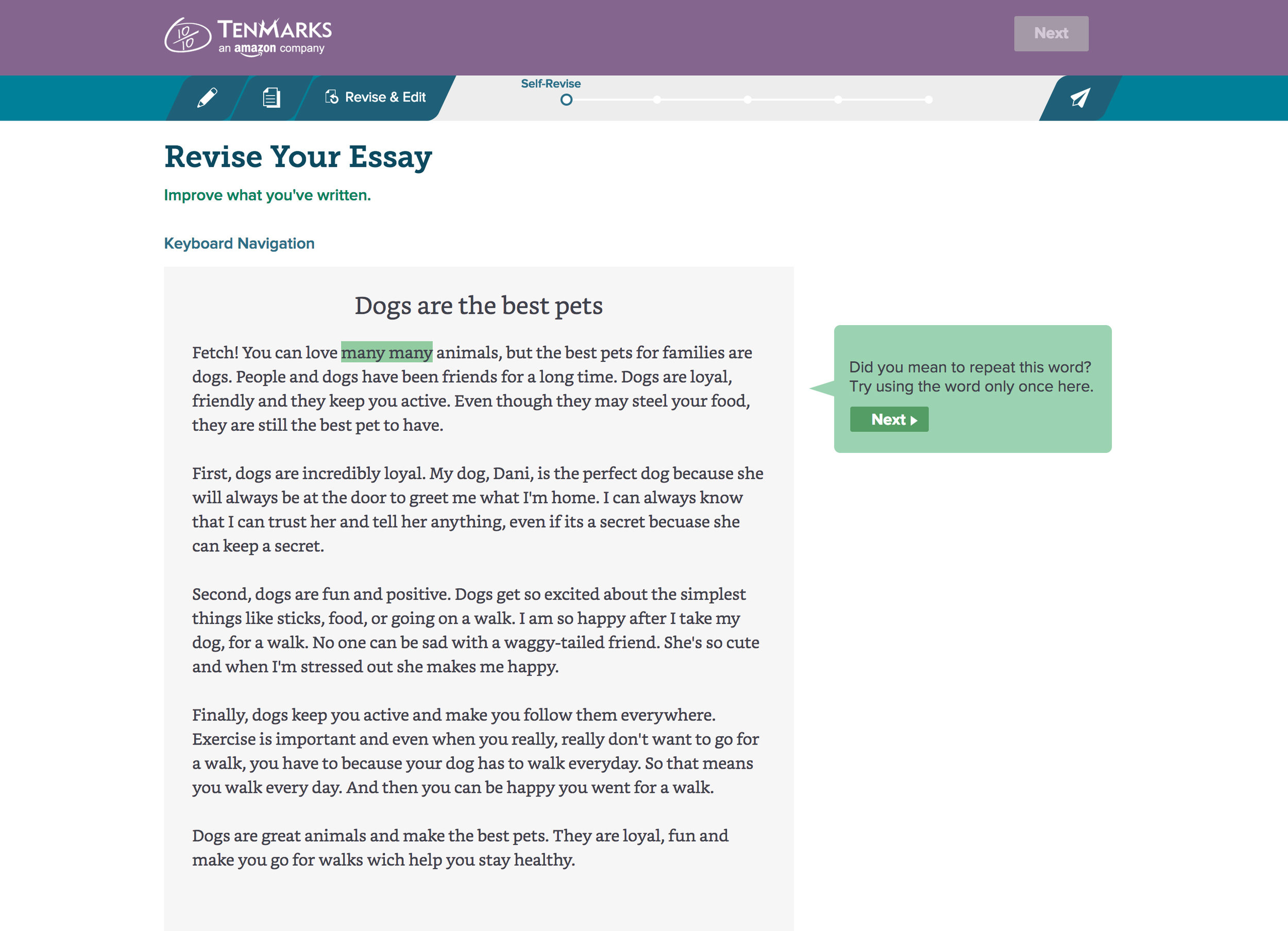 TenMarks Writing incorpora tecnología de procesamiento de lenguaje con el objetivo de proporcionar a los estudiantes retroalimentación personalizada y ayudar a los profesores a ahorrar tiempo. - 