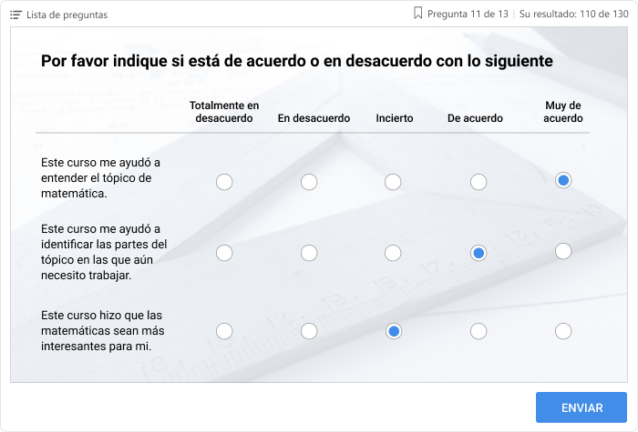 Imagen 5: Encuesta a estudiantes al finalizar un curso de matemáticas.