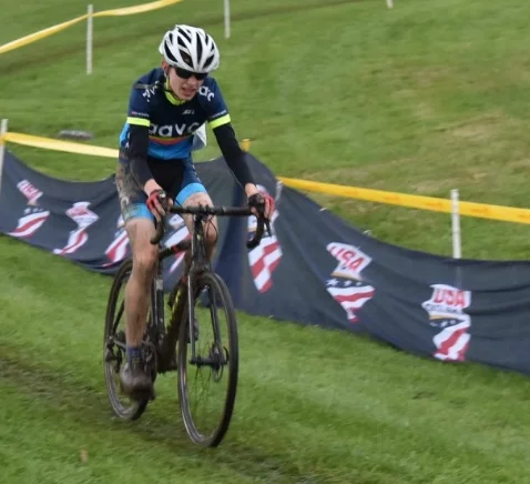 Michael covered in mud, finishing second. (Credit: Fred Feng)