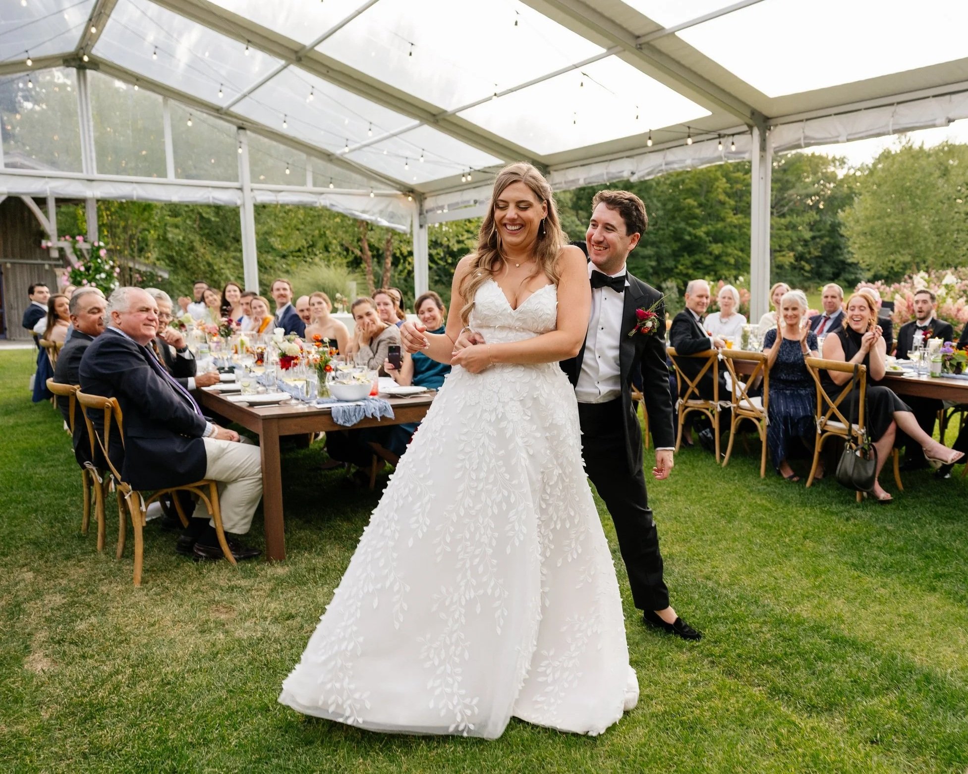A couple during their first dance at Marianmade Farm in Wiscasset, Maine. Photography by Sienna Renee Photography.