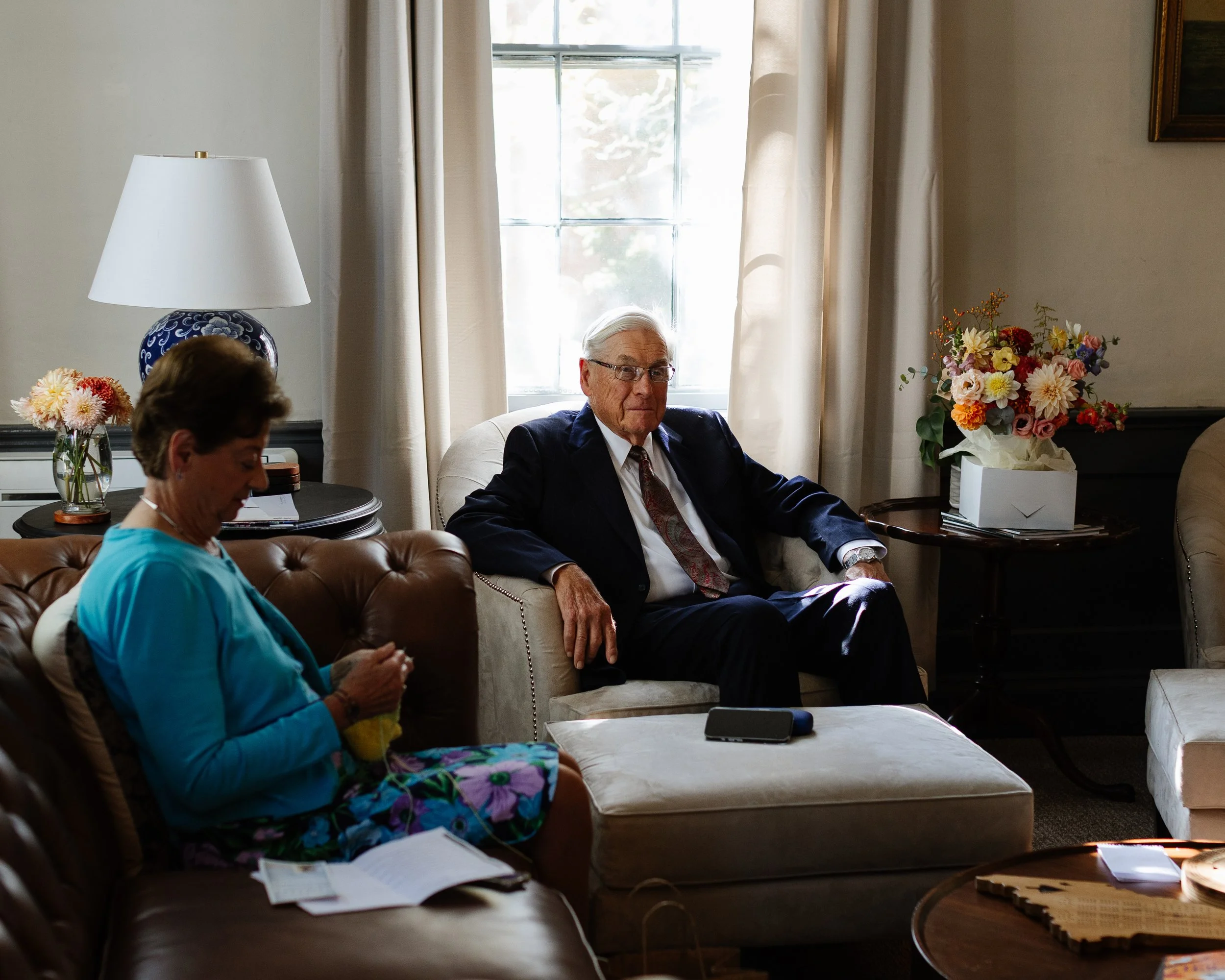 Grandparents during an intimate wedding weekend at The Thomas Delano House in Portland, Maine. Photography by Sienna Renee Photography.