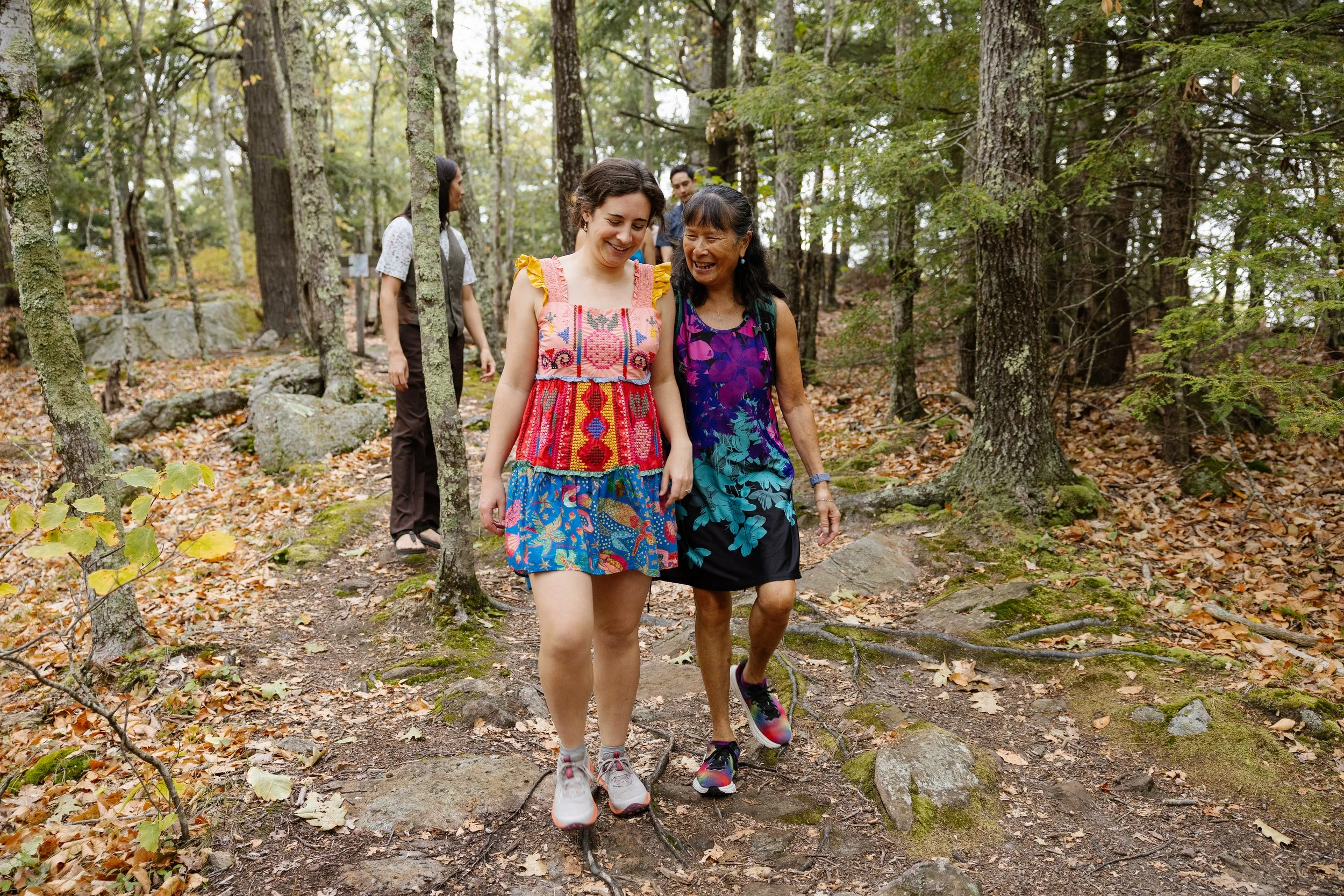 Family hike together during their backyard wedding celebration in North Brunswick, Maine. Photography by Sienna Renee Photography.