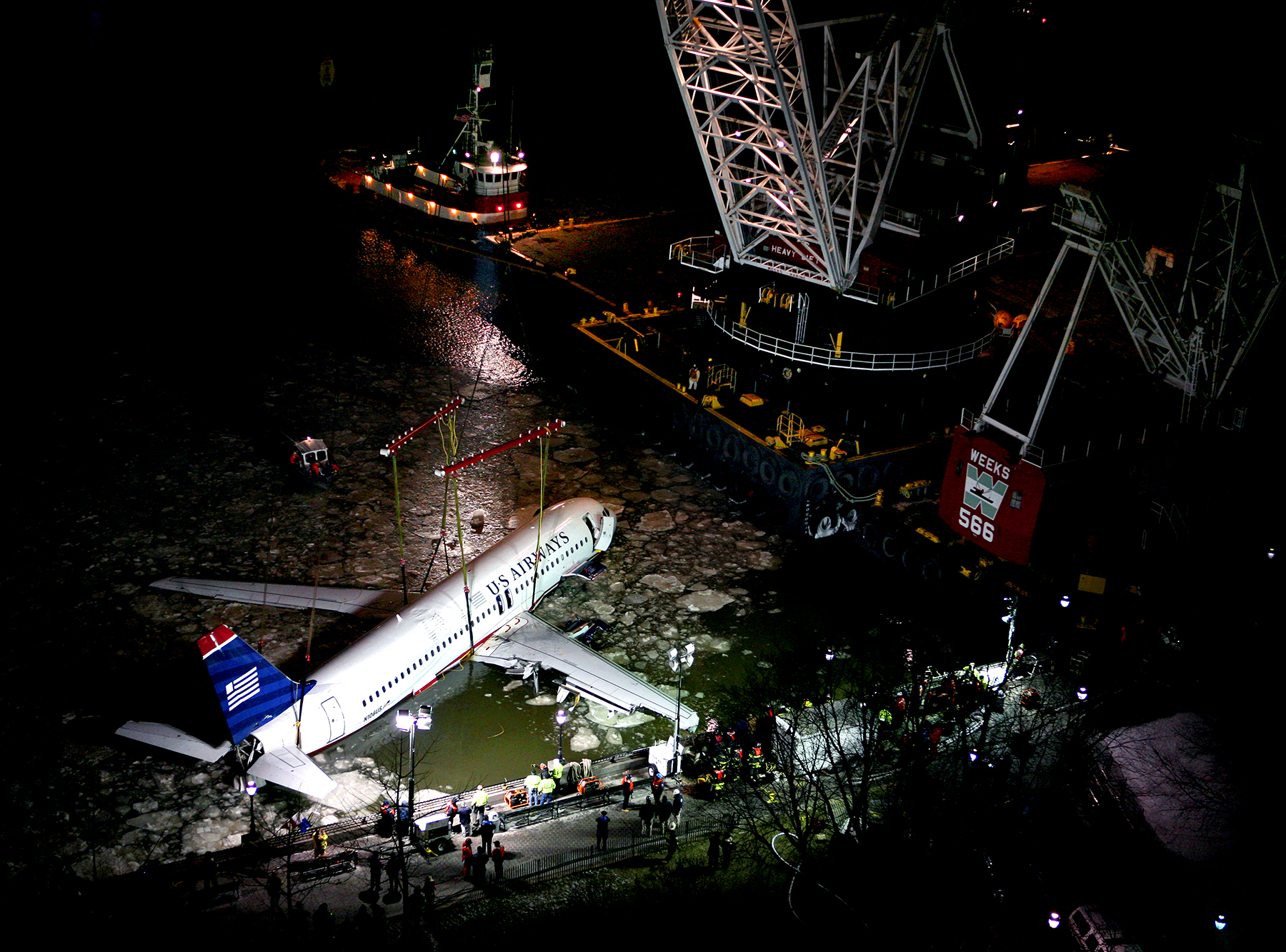  USAir flight 1549, dubbed "Miracle on the Hudson," pulled from icy river, 2009 