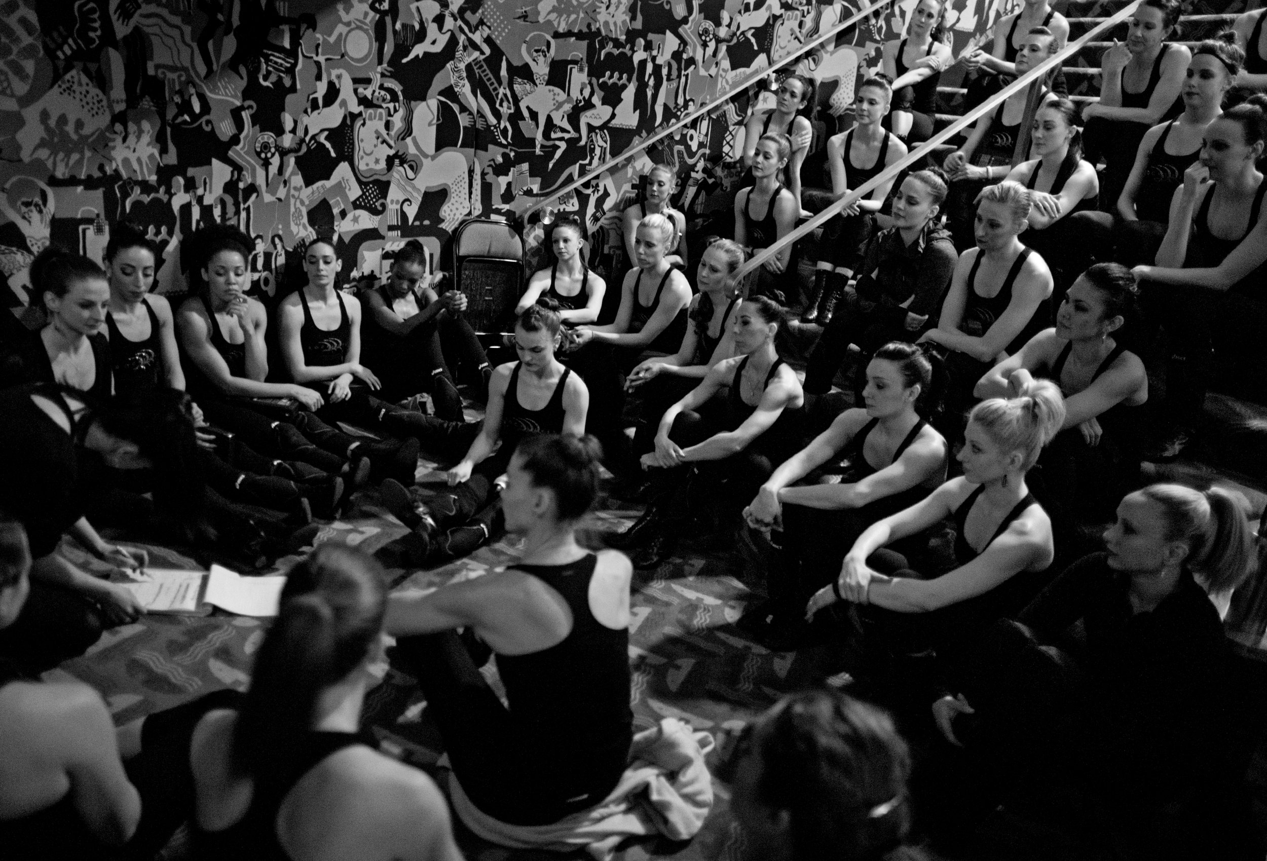  Rockettes during a break and meeting, Radio City Music Hall, 2014 