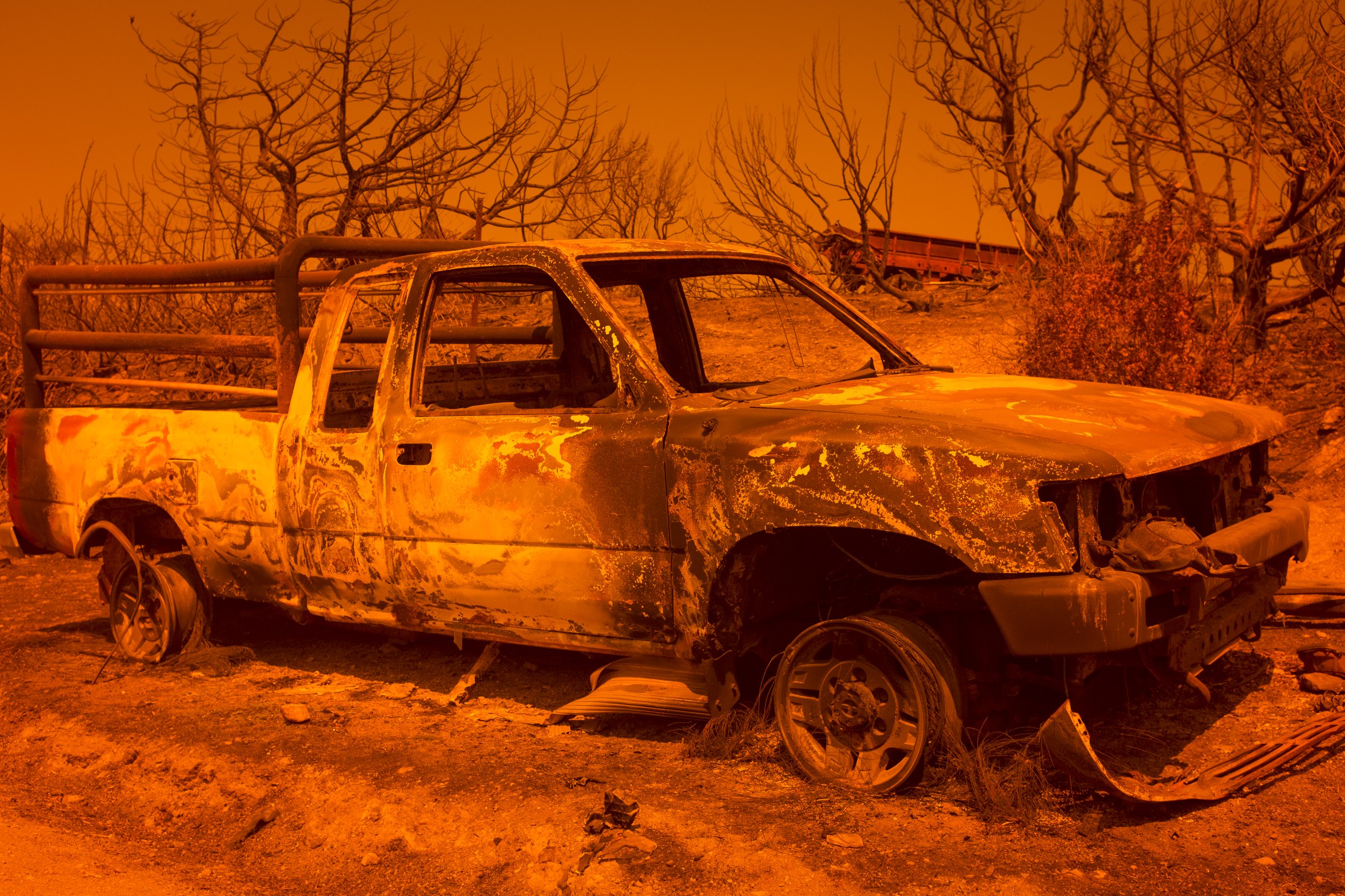  Burnt out pick up truck after the wildfires on Rhodes 