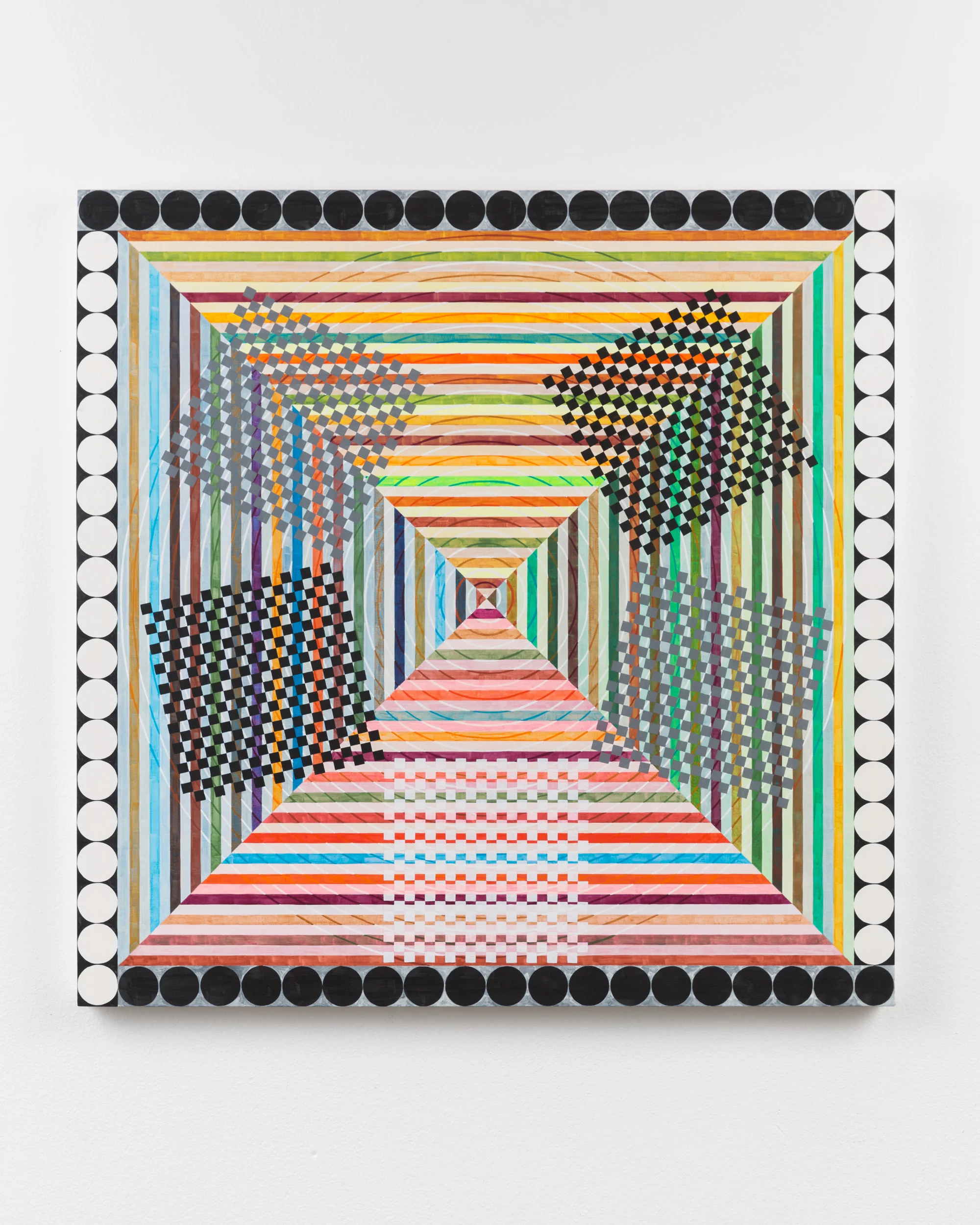 The Five, 2018, vinyl Flashe paint and pencil on canvas over wood panel, 40 x 40 inches