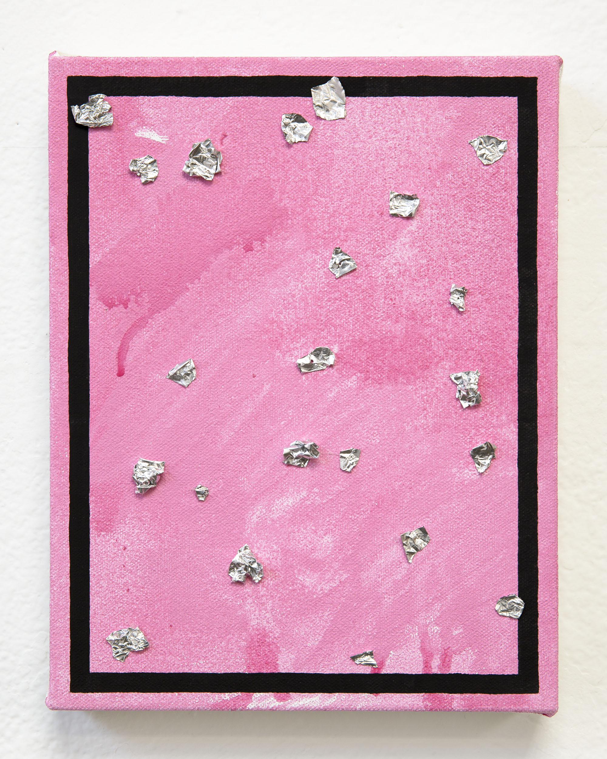 Reflected Mime, 2015, vinyl Flashe and acylic paint on canvas with aluminum foil, 9 x 7 inches