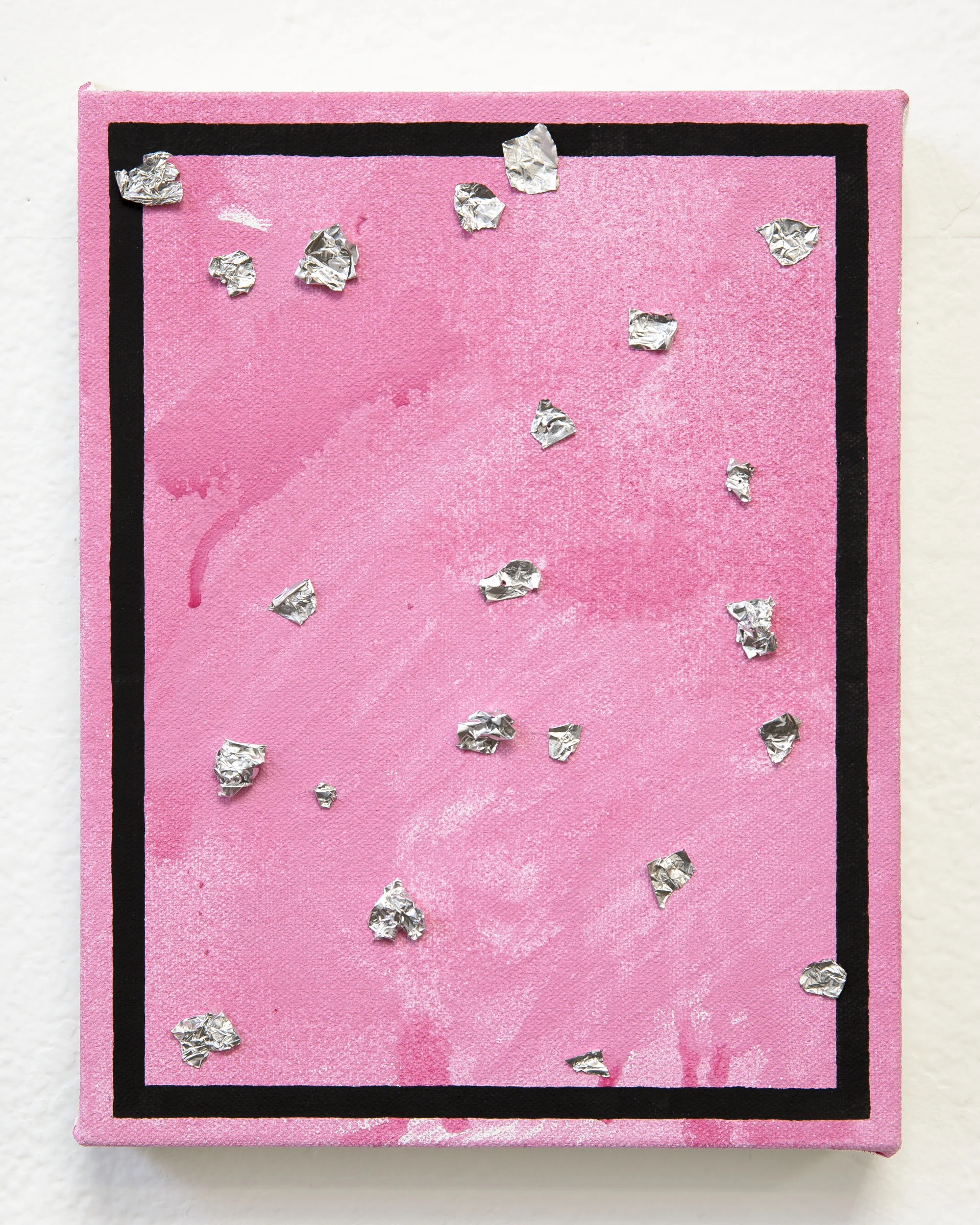 Reflected Mime, 2015, vinyl Flashe and acylic paint on canvas with aluminum foil, 9 x 7 inches