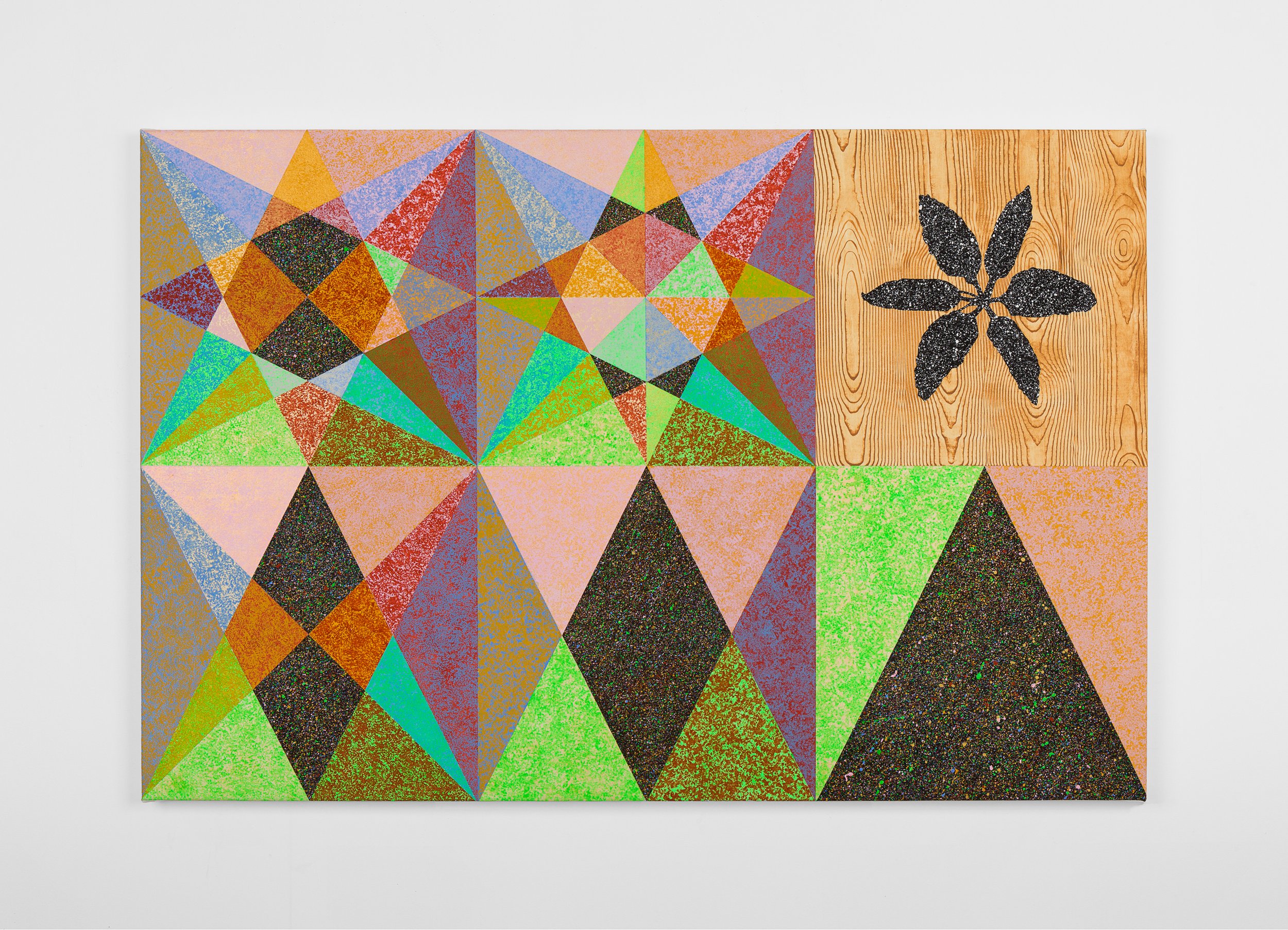 Petals Are Wings, 2022, Flashe vinyl paint and gold leaf on canvas, 32 x 48 inches