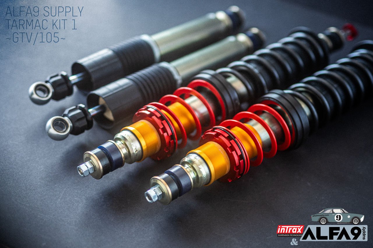 Intrax RSA inverted adjuster detail — Tarmac Kit 1 coilover for Alfa Romeo GTV GTA 105 series — Alfa9 Supply