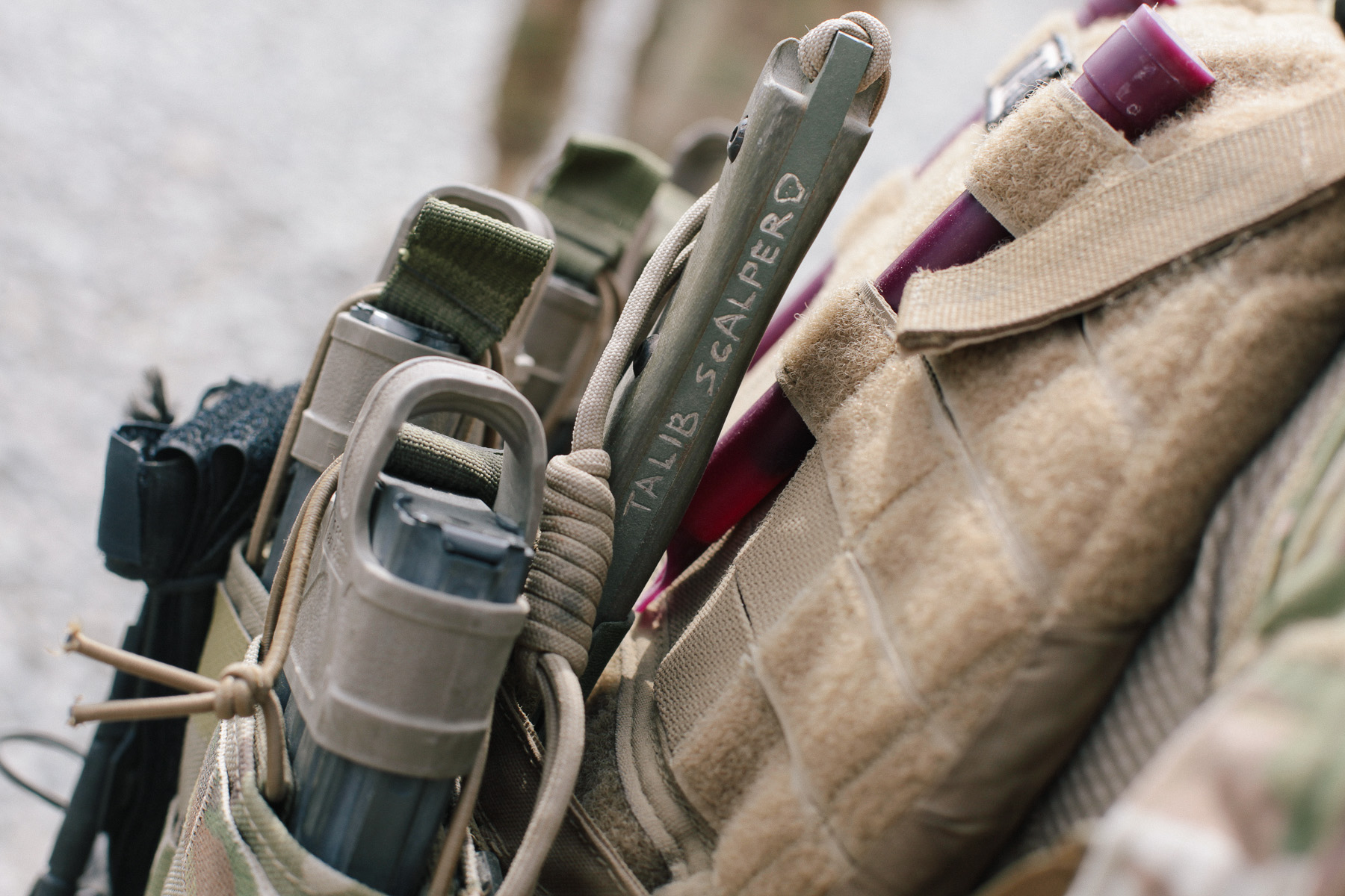 A US soldier's body armor, set up for combat.