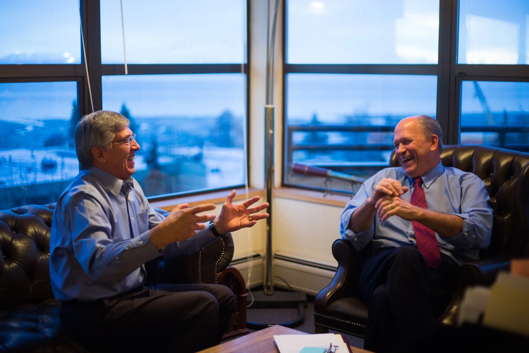 Governor Elect Bill Walker (right) and Lieutenant Governor Elect Byron Mallott met in Walker's offices in Anchorage, Alaska on Thursday, November 20, 2014.