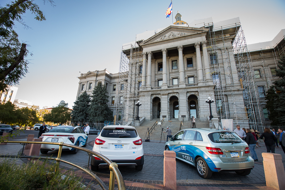 Three different FCV's in front of Colorado State Capitol Building in Denver