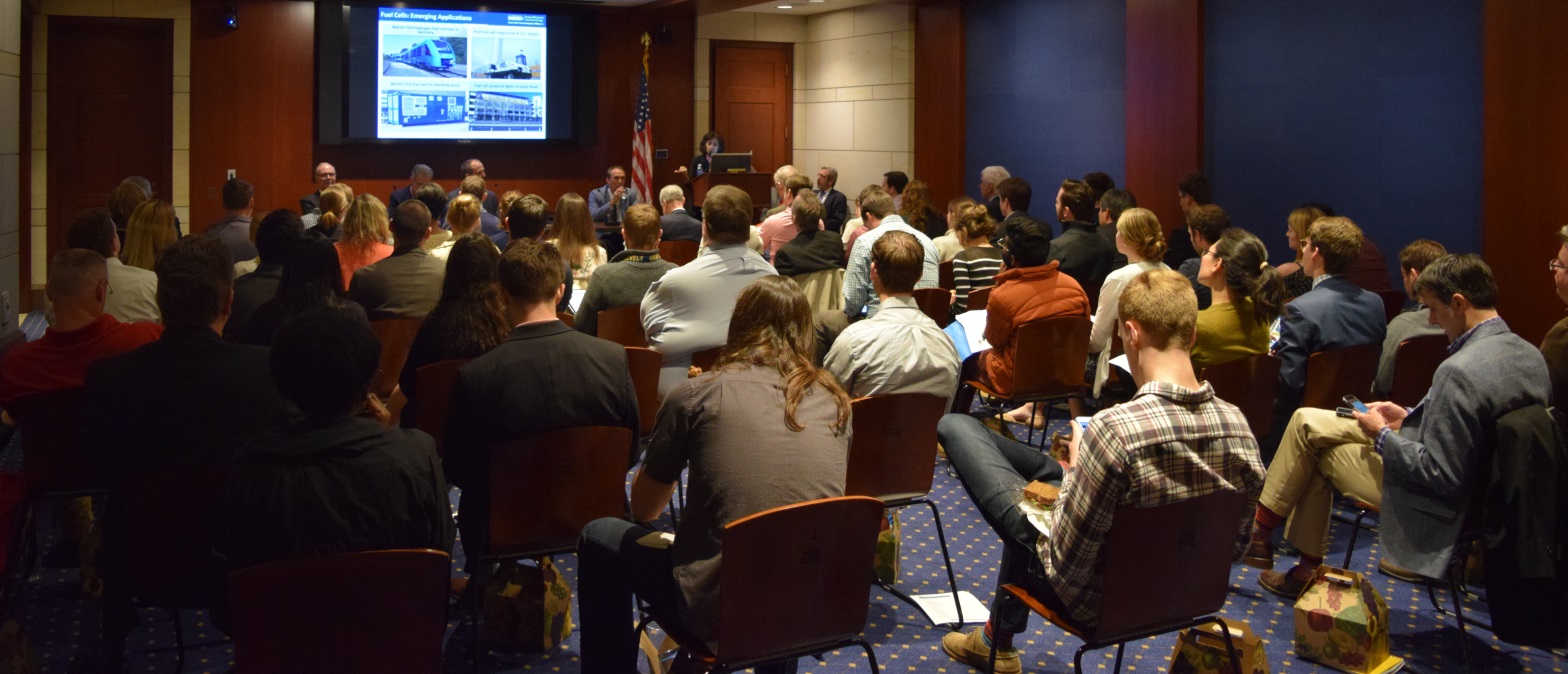 Attendees from House and Senate offices of both parties, industry representatives, and Executive Branch officials packed the room at the 2017 Fuel Cell & Hydrogen Energy Policy Forum. Source: FCHEA