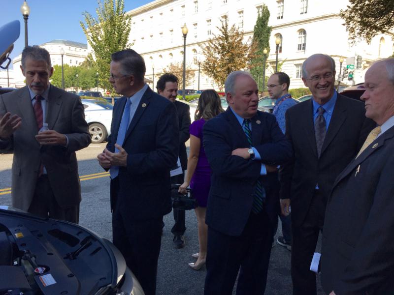 From left to right: Toyota's Robert Wimmer, Representative Rod Blum (R-IA), Representative Michael Doyle (D-PA), Toyota's Charlie Ing, and Representative Gerald McNerney (D-NM)