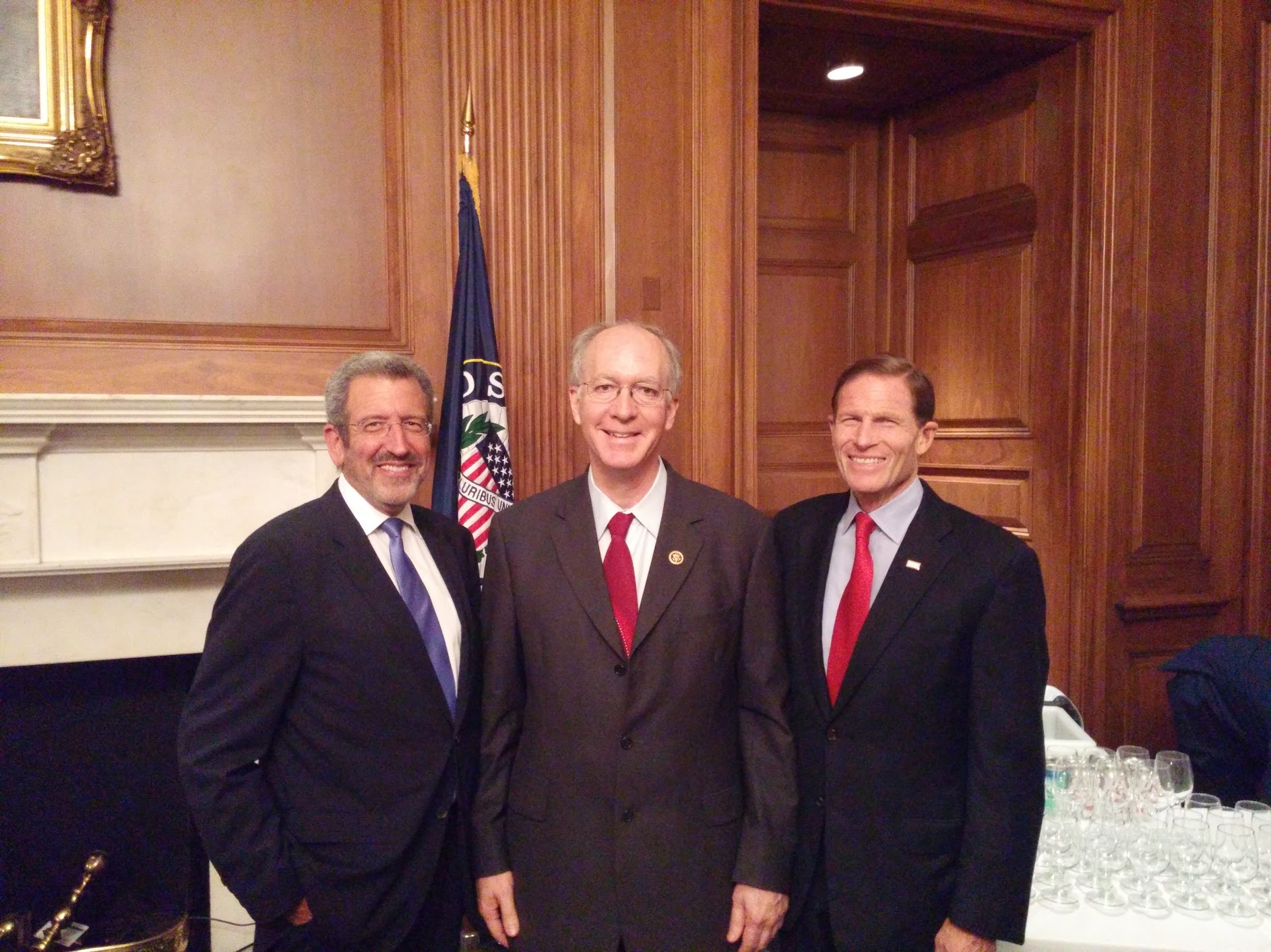 From right to left: Senator Blumenthal, Representative Foster, and FCHEA President Morry Markowitz