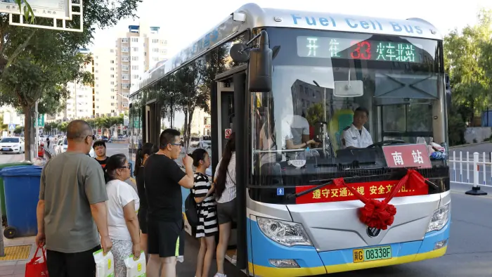 A hydrogen fuel cell bus in Zhangjiakou, northern Hebei province. Source: Financial Times