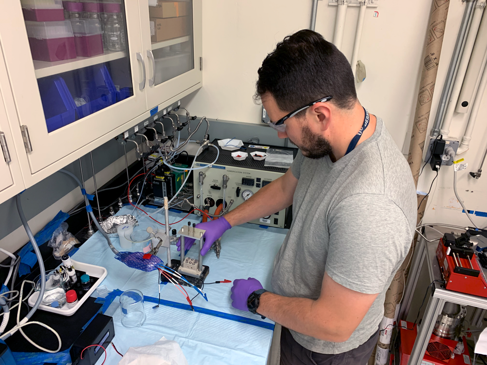 Researcher Nem Danilovic works with electrochemical interfaces to improve energy conversion devices for hydrogen technologies