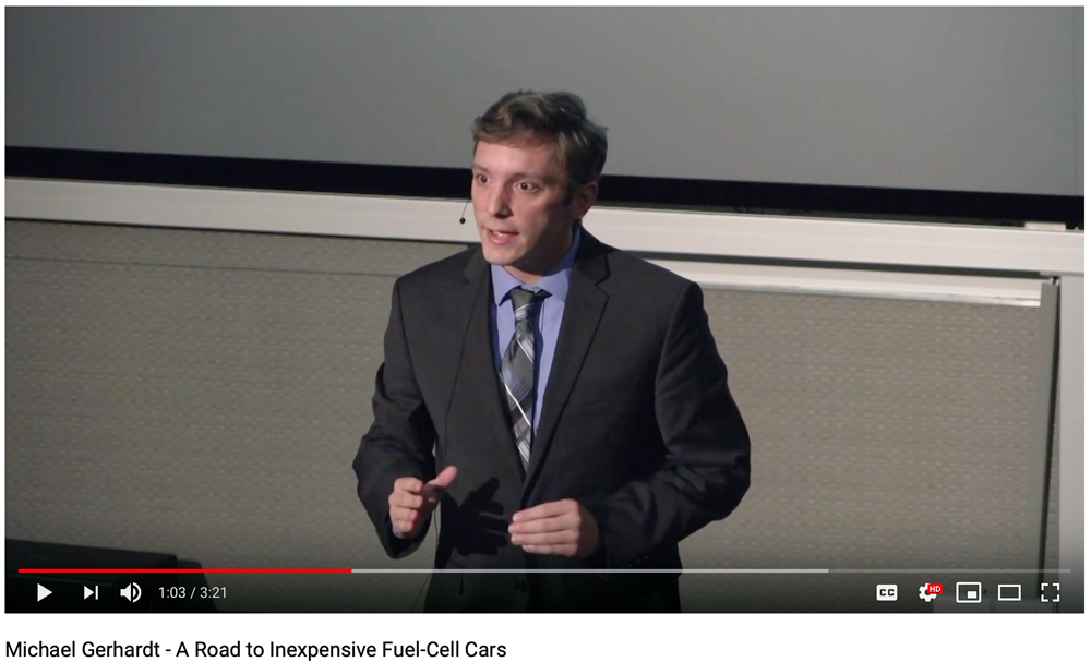 Post doc researcher Michael Gerhardt does simulations of fuel cells and electrolyzers, looking at how new membrane materials can be used in a hydrogen fuel cell. tinyurl.com/H2IQvideo