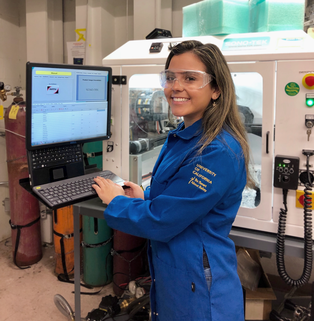 Undergrad researcher Ashley Werre works with catalyst layers to find the best materials for efficient hydrogen fuel cells