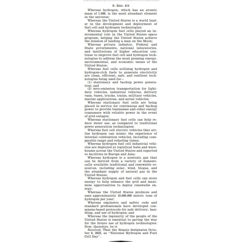 U.S. Senate Recognizes National Hydrogen and Fuel Cell Day — Fuel Cell