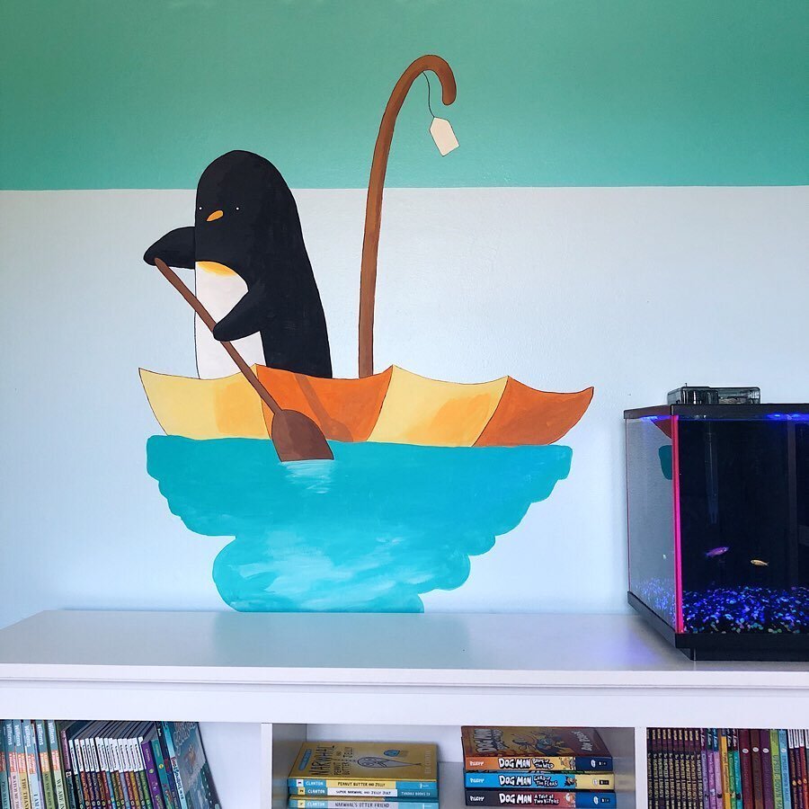 My 6yo wanted to redecorate her room since it was still the grey hue we had selected for her nursery. I was okay with that. And then she requested a &ldquo;Lost &amp; Found&rdquo; by @oliverjeffers themed room complete with penguin mural. How could I