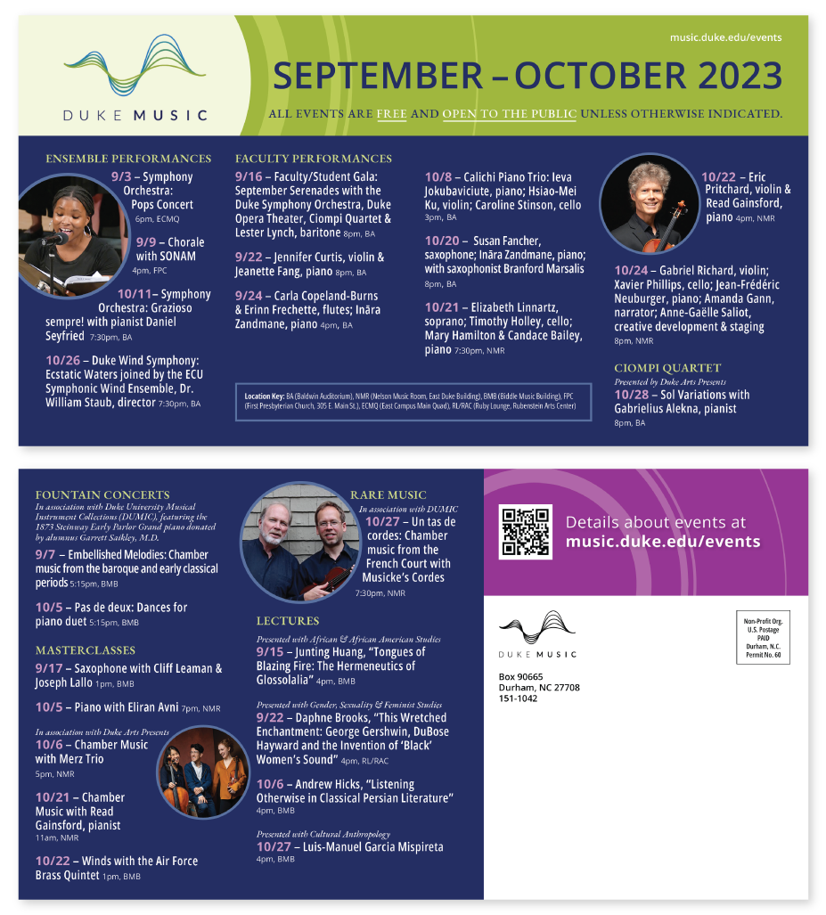 Duke Music Fall 2023 Performance Series Postcard