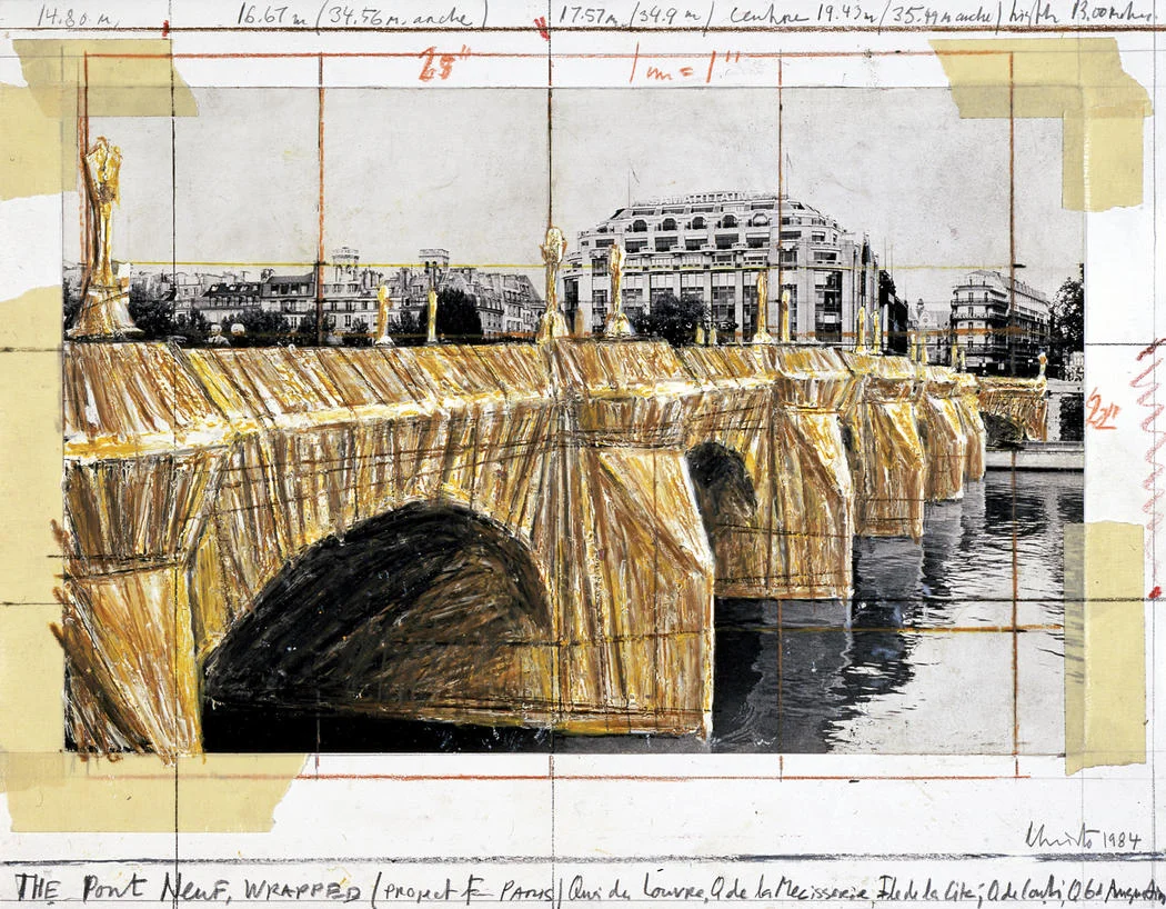 Christo and Jeanne-Claude. The pont neuf wrapped. (preparatory drawing) Paris. 1975-1985