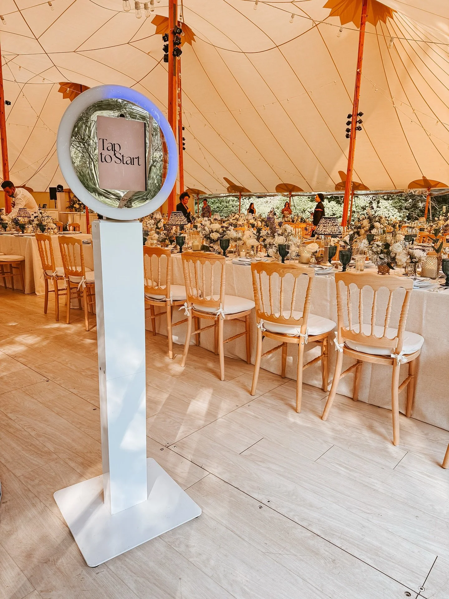 A little glow, a lot of love. ✨Our Ring Light Booth captured sweet moments all night long under this beautiful tented wedding. Just tap, smile, and make a memory. 💕 #urbnevents #newyorkweddings #ringlightbooth #weddingphotobooth