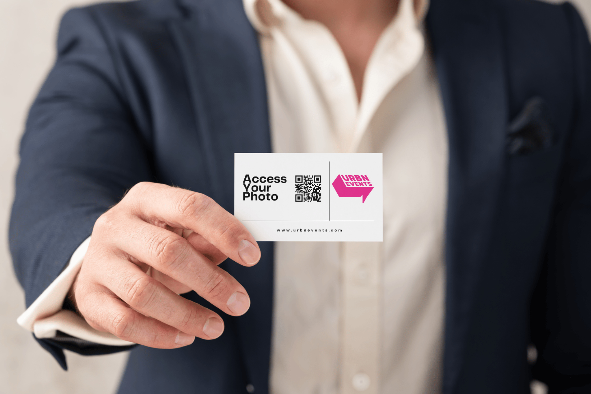 Guest scanning Personal Gallery Card QR code to access their private event photo gallery from photo booth and event photography