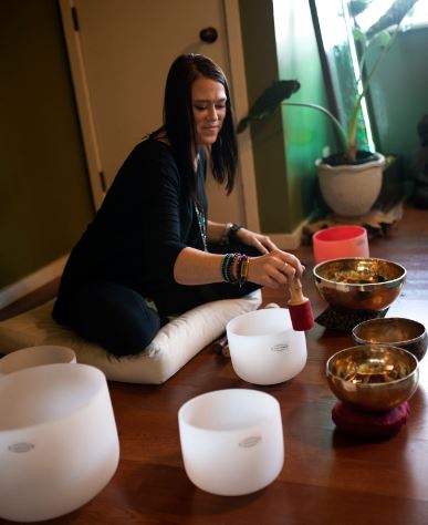 Nicole Jakubiak, Owner Radiant Life Holistic Wellness Center Leads Sound Bowl Meditation