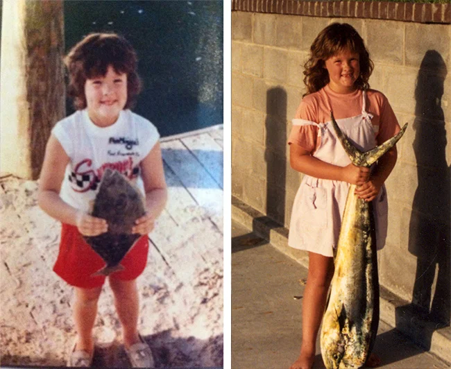 My first flounder (age 6) followed by my first dorado caught at age 8!