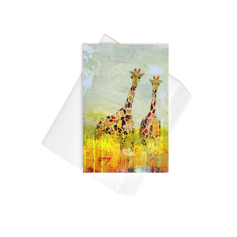 Giraffe Duo Small Note Card — John Baran Animal Art