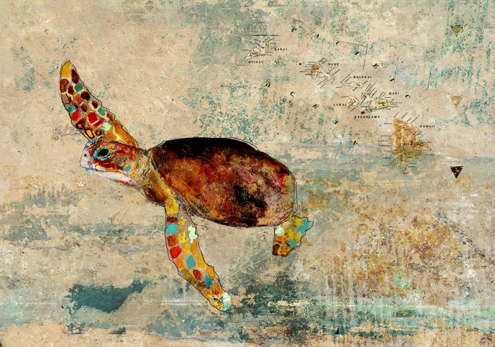 Sea turtle art print featuring contemporary wildlife artwork by John Baran.